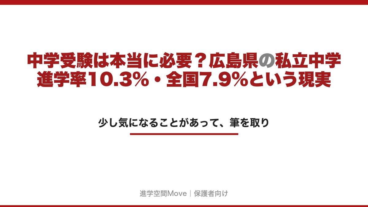中学受験は本当に必要？広島県の私立中学進学率10.3%・全国7.9%という現実